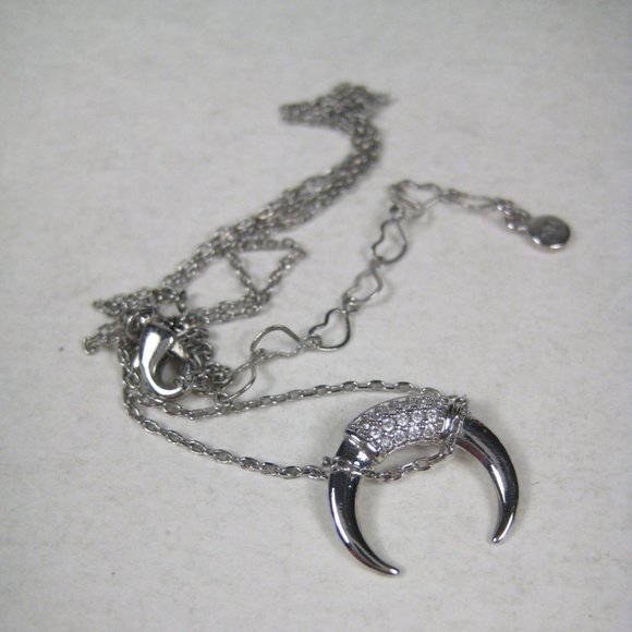 SB Rhinestone Crescent Moon Pendant Silvertone Chain Necklace 17in Choker Wiccan - Picture 4 of 9